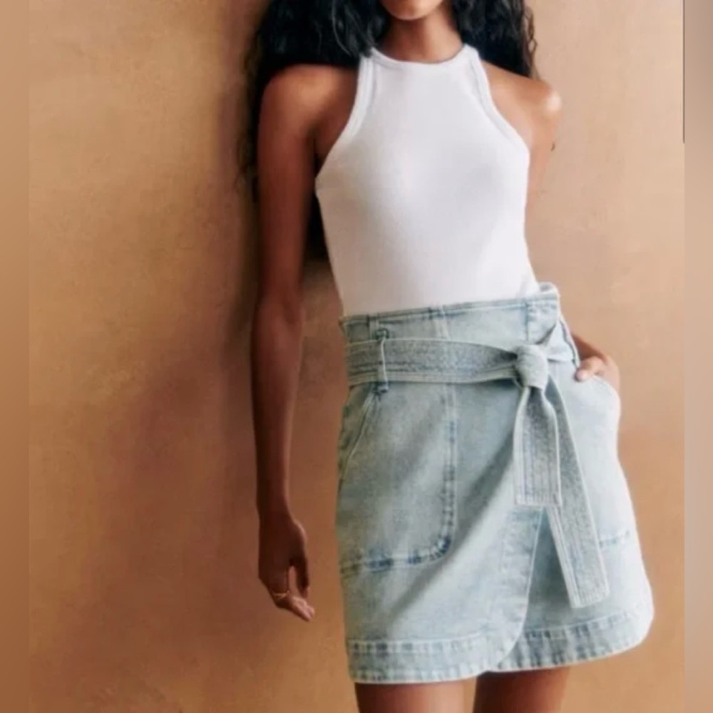 Sezane Leandra Mini Skirt in Light Denim